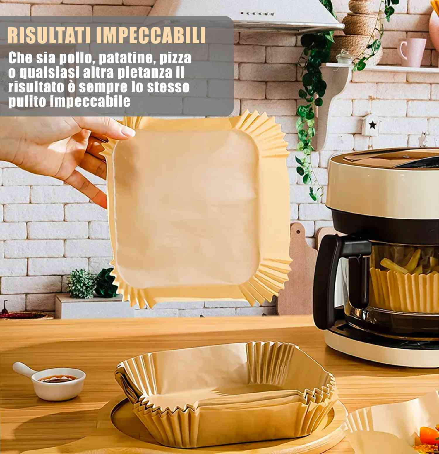 Carta per Friggitrice ad Aria Antiaderente 100 Fogli Quadrata Forno 16-20 cm foto 4