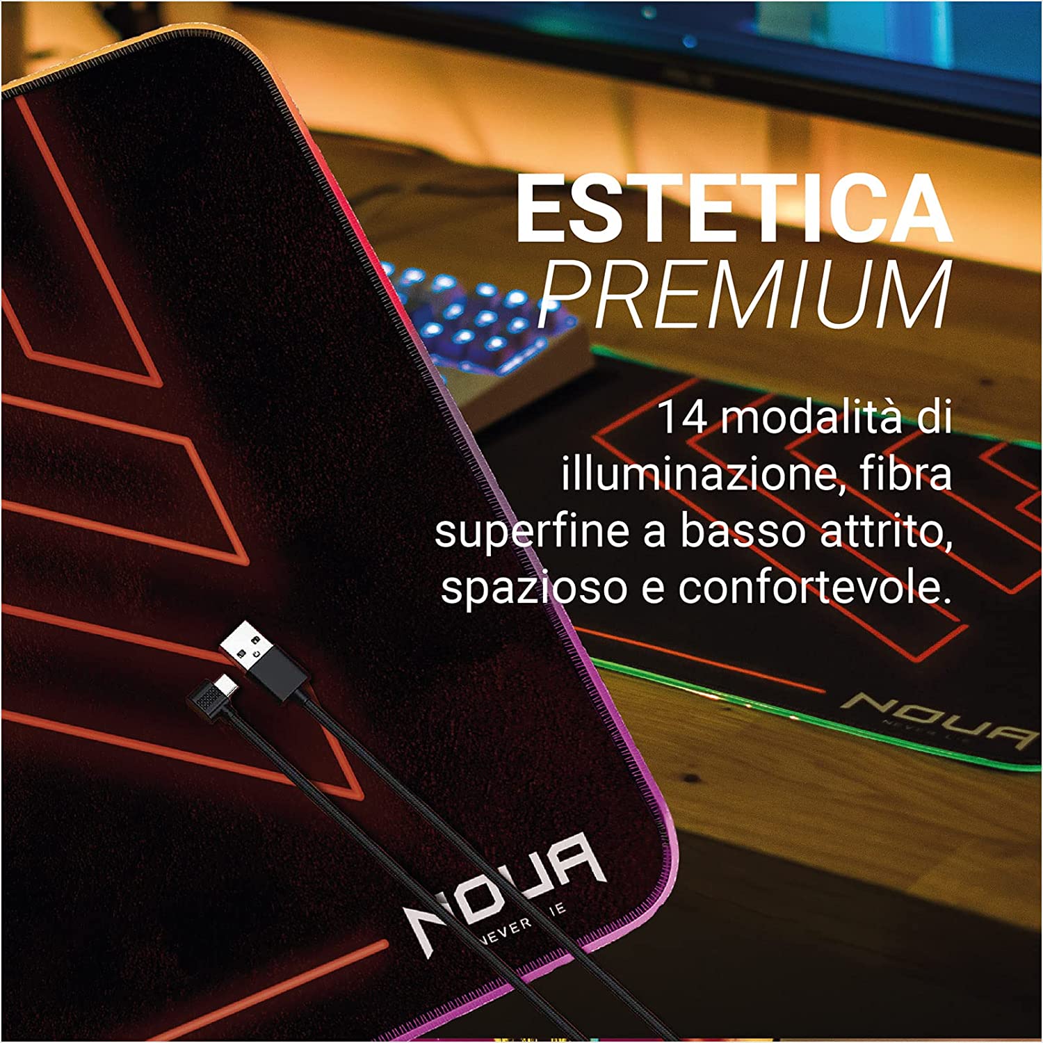 Noua Dusk Tappetino Mouse Gaming RGBGrande Mouse Pad 14 Effetti Luce XXL 800x300 foto 6