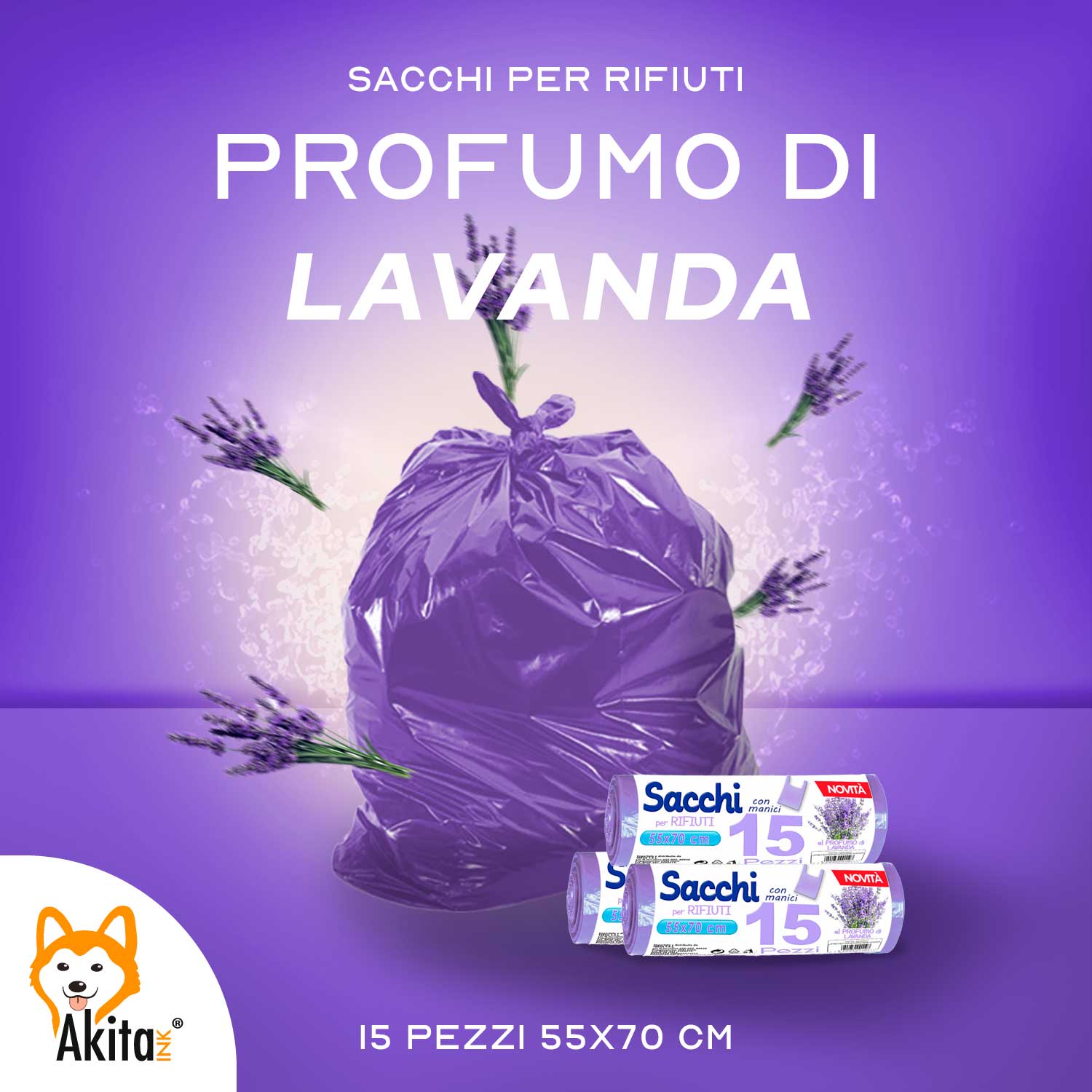 Akitaink Sacchi spazzatura Antiforo con Manici - Profumati - 120 pz da 45L foto 5