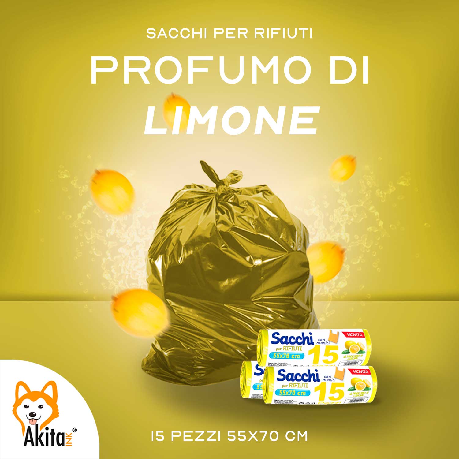 Akitaink Sacchi spazzatura Antiforo con Manici - Profumati - 120 pz da 45L foto 4