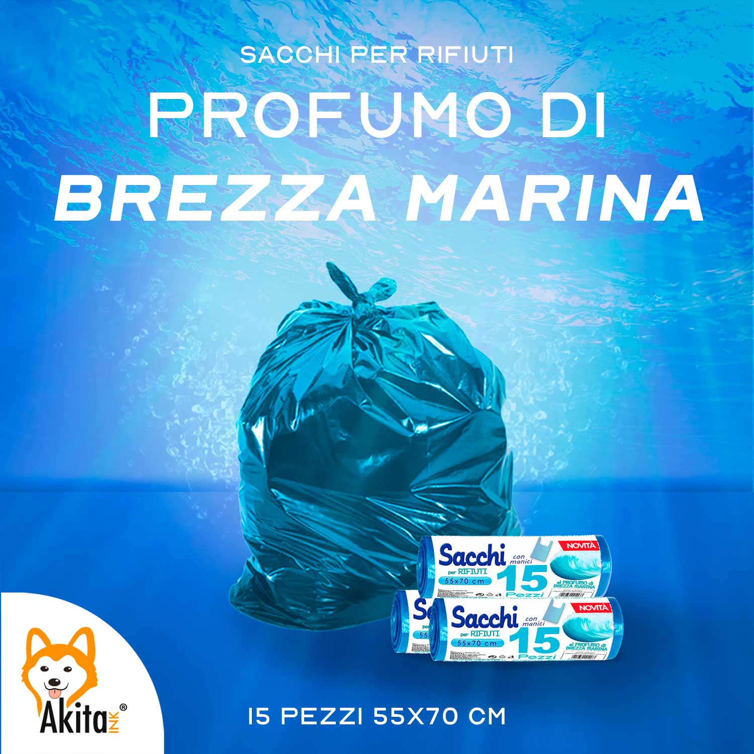 Akitaink Sacchi spazzatura Antiforo con Manici - Profumati - 120 pz da 45L foto 3