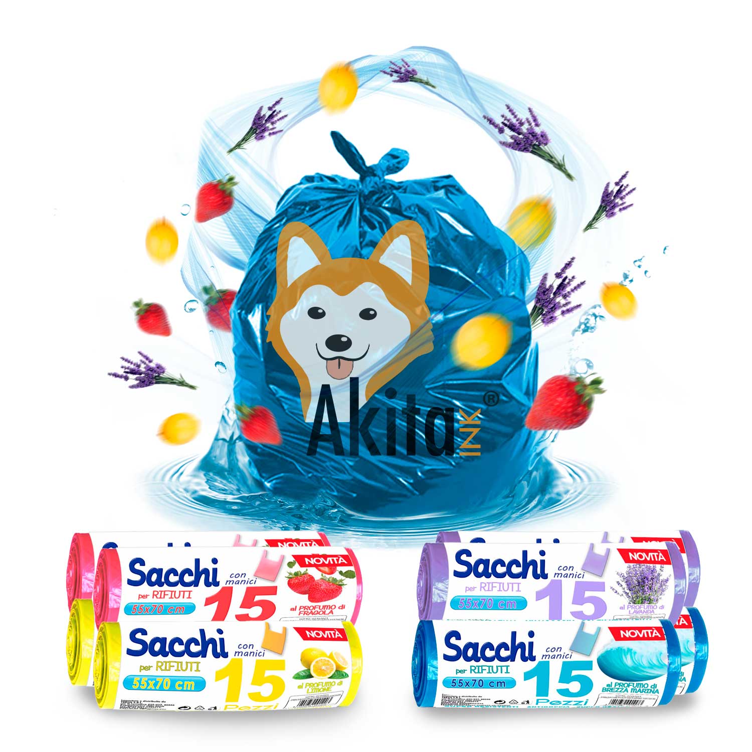 Akitaink Sacchi spazzatura Antiforo con Manici - Profumati - 120 pz da 45L foto 2