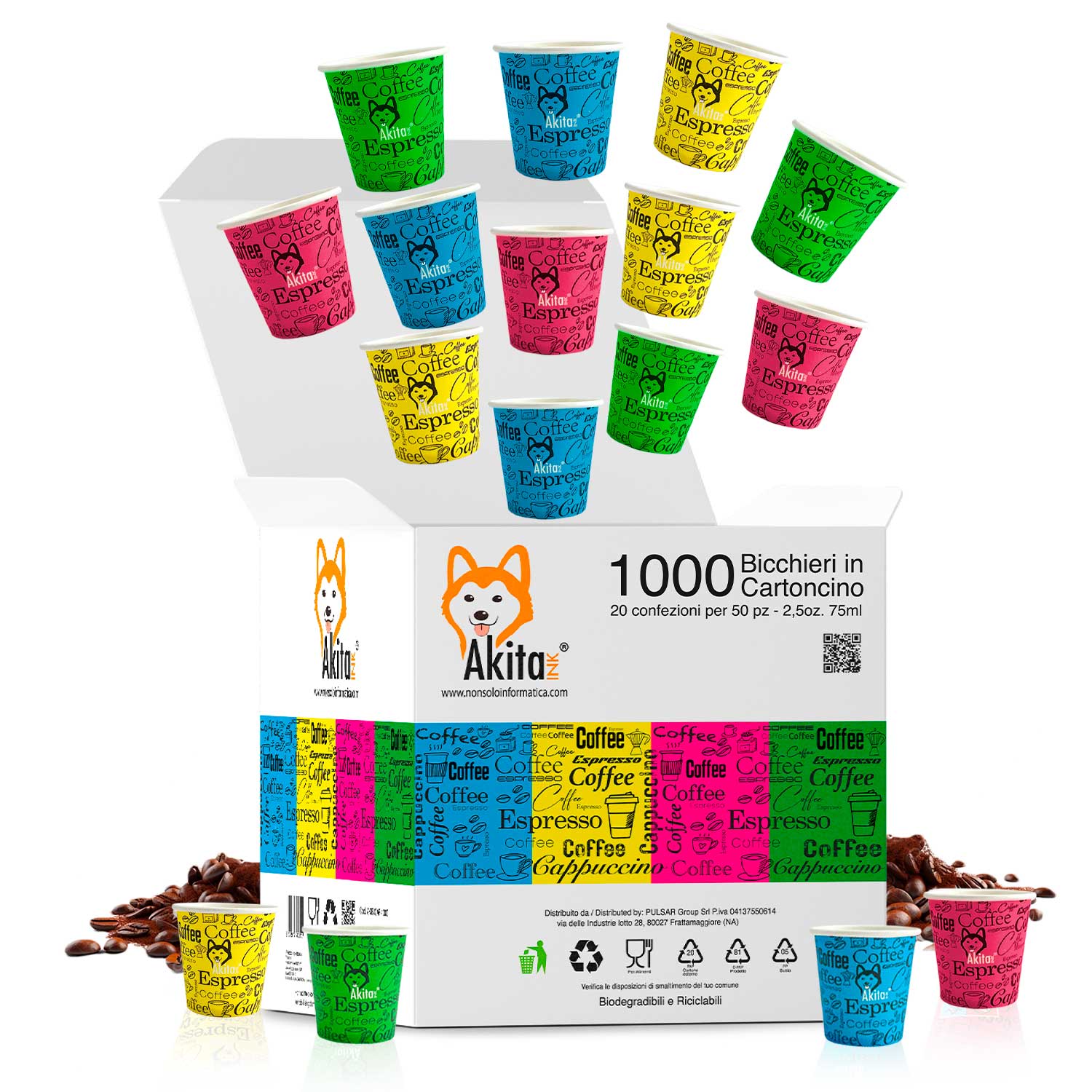 1000 Bicchierini caffè monouso colorati di carta biodegradabile da 75ml foto 2