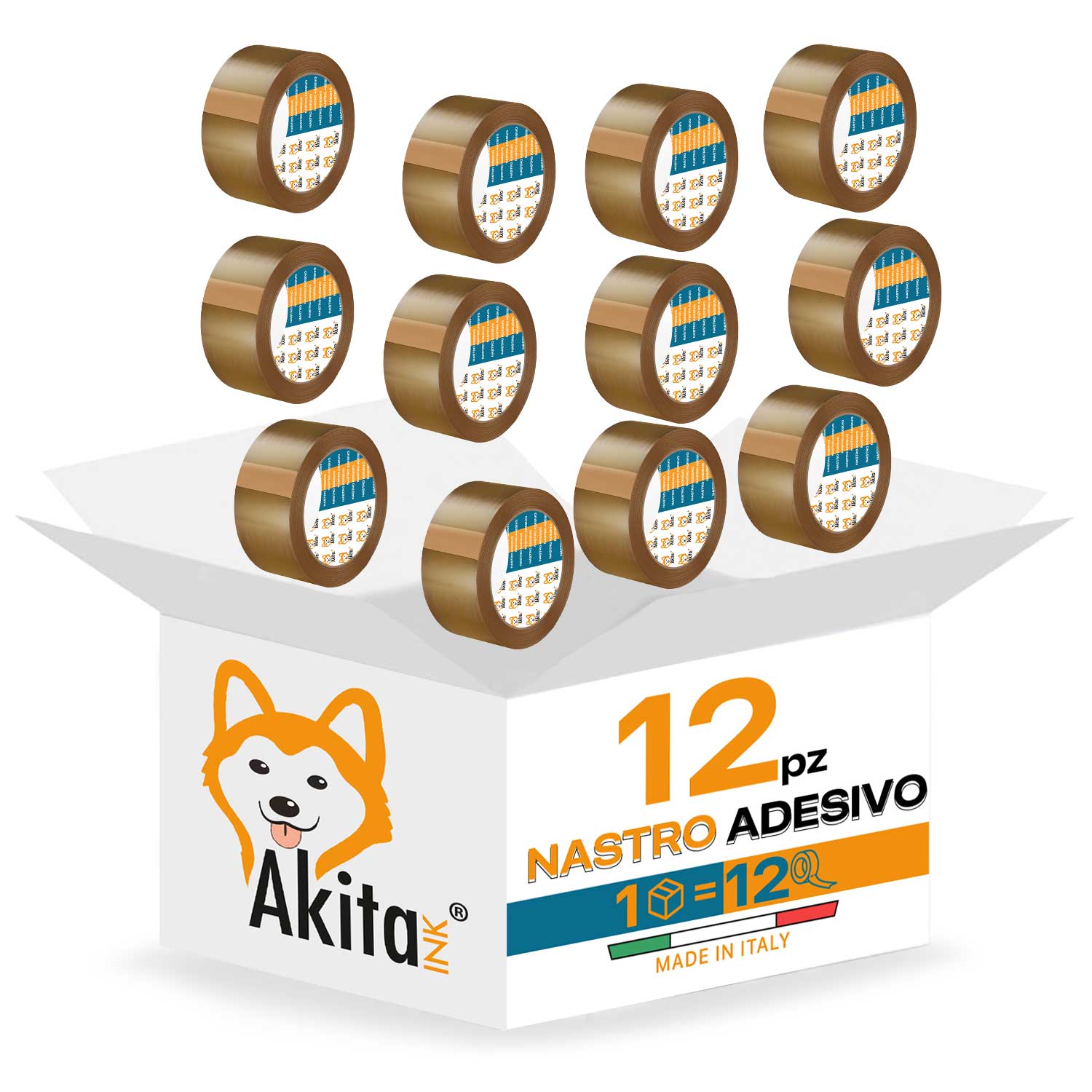 Akitaink Nastro adesivo pacchi imballaggi Avana 50x66 mt Silenzioso 12 pcs foto 2