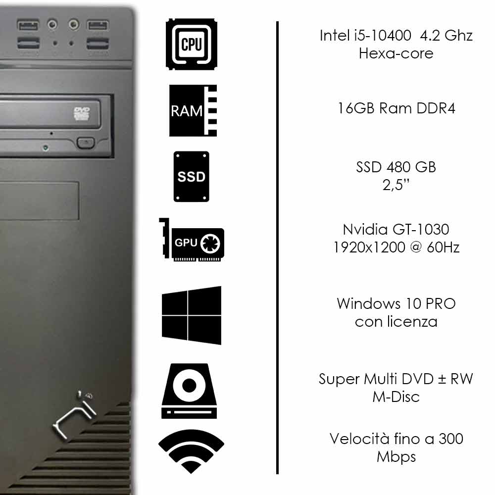 Computer fisso Windows 10 Intel i5-10400 16gb ram ssd 480gb nvidia gt-1030 2gb foto 3