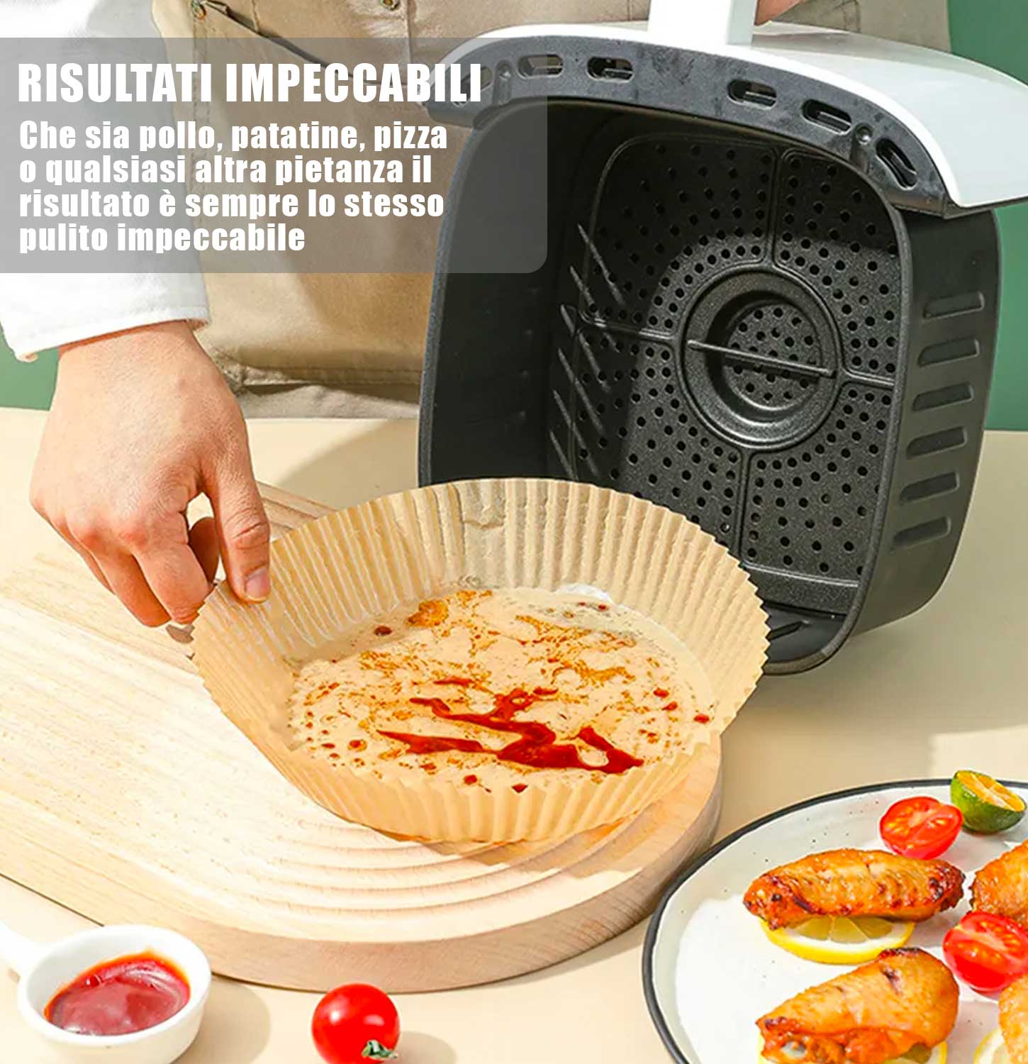 100 Fogli carta da forno per friggitrice ad aria 20-24cm foto 4