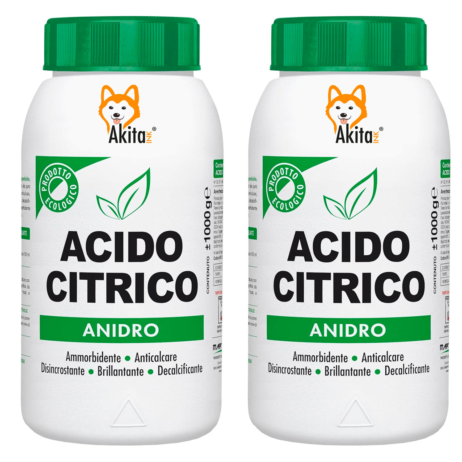 Akitaink 2 pz acido citrico anidro naturale ecologico, multiuso e versatile 2 kg