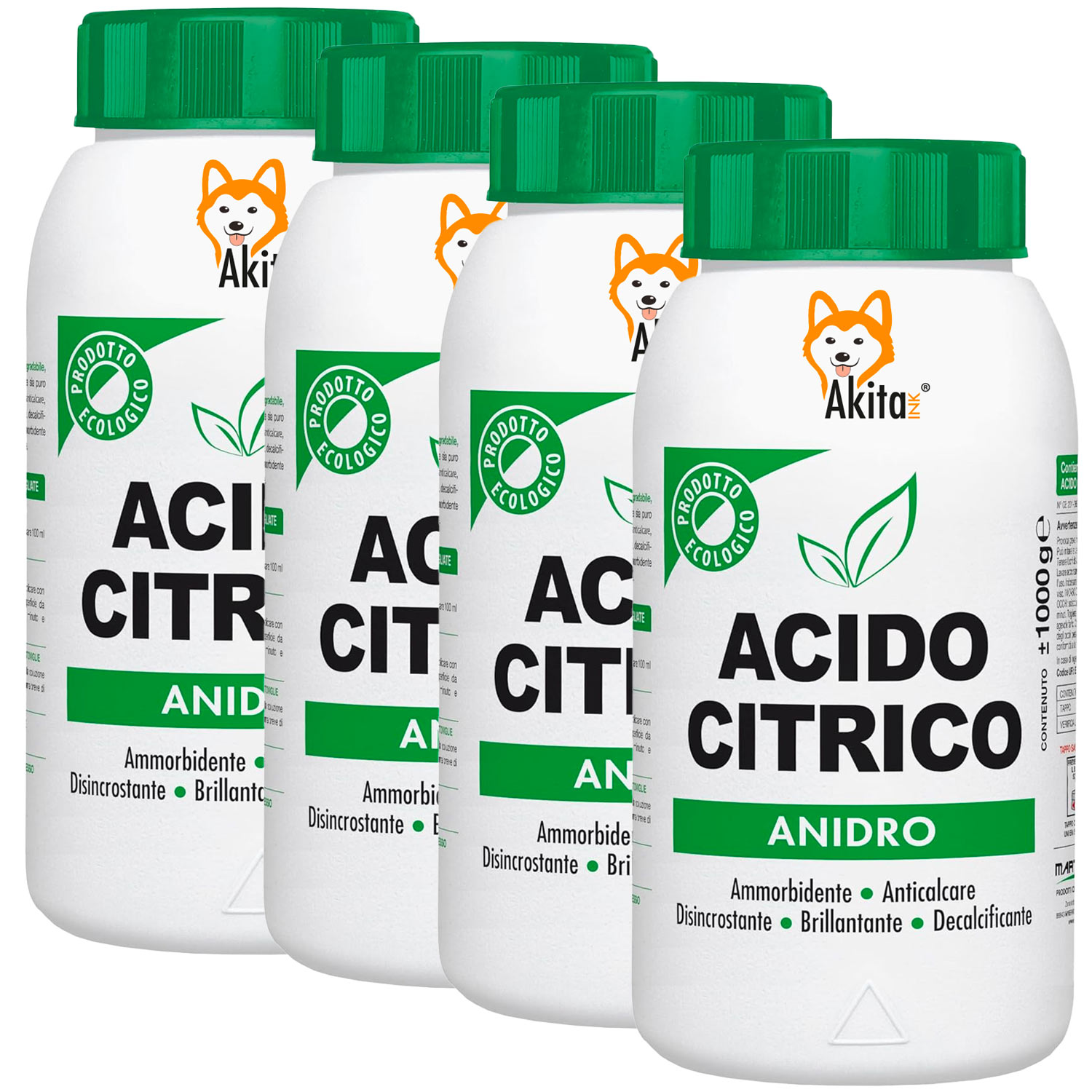 Akitaink 4 pz acido citrico anidro naturale ecologico, multiuso e versatile 4 kg