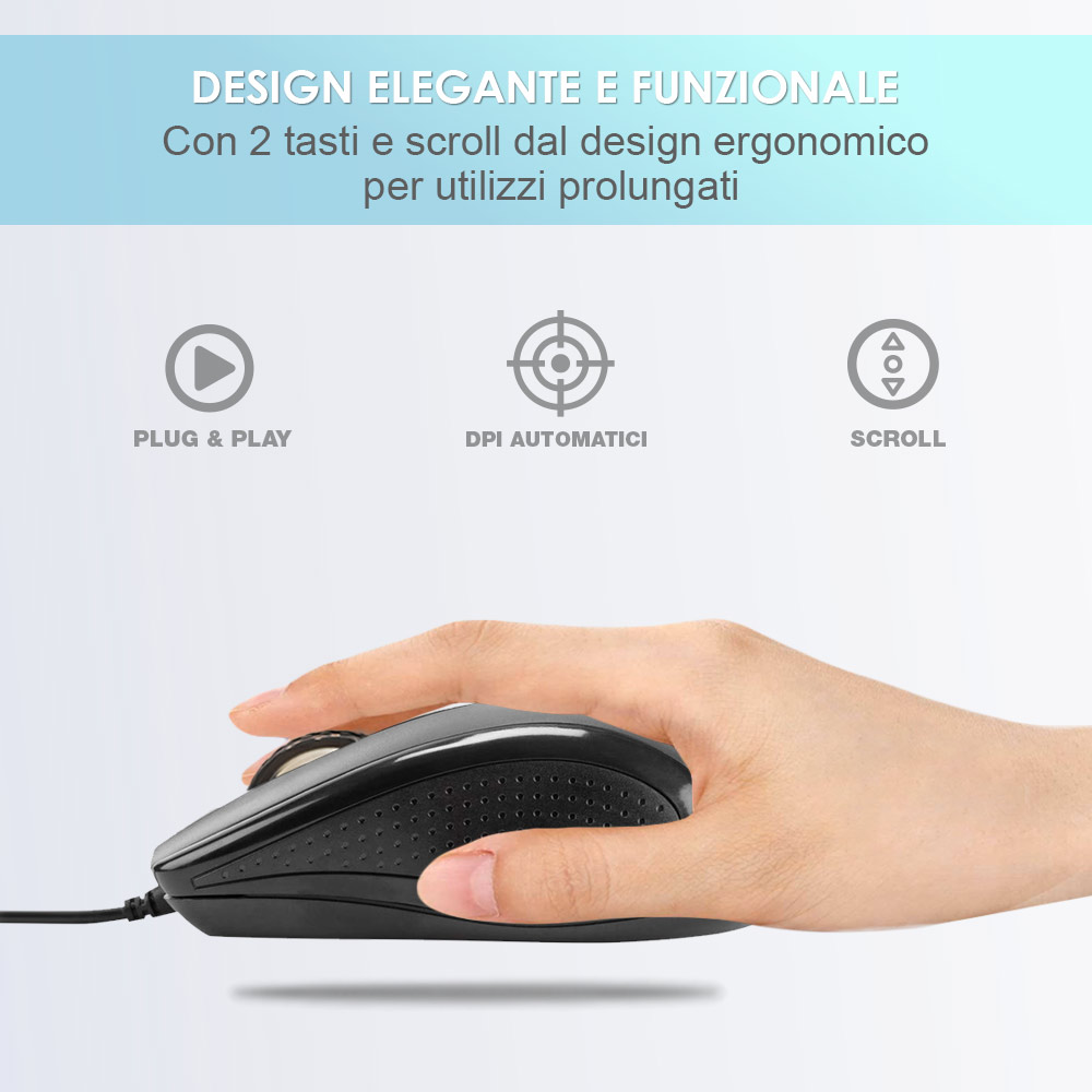 Mouse con filo usb ergonomico per computer e notebook pc e mac soft touch foto 4