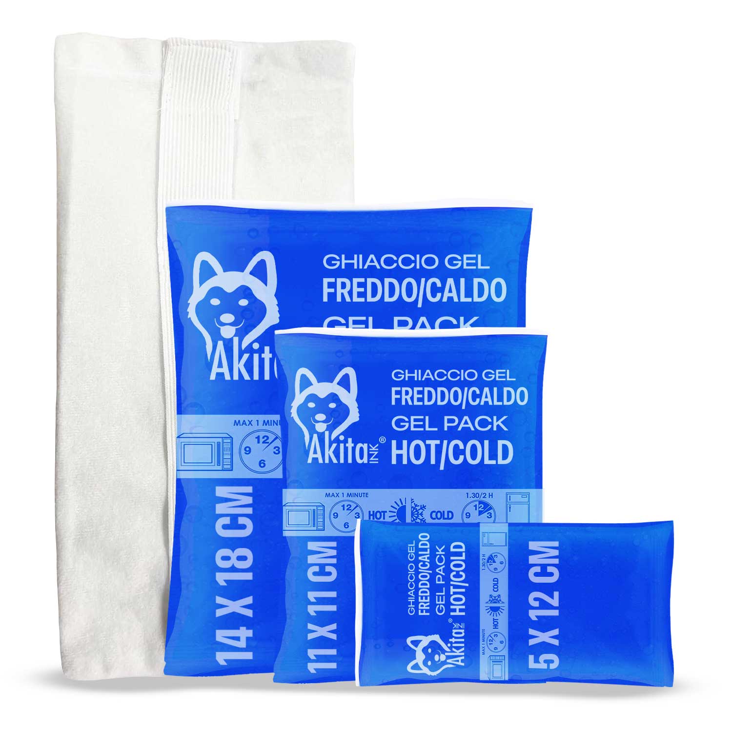 Kit ghiaccio gel riutilizzabile caldo-freddo con sacca, made in italy 3 medi.