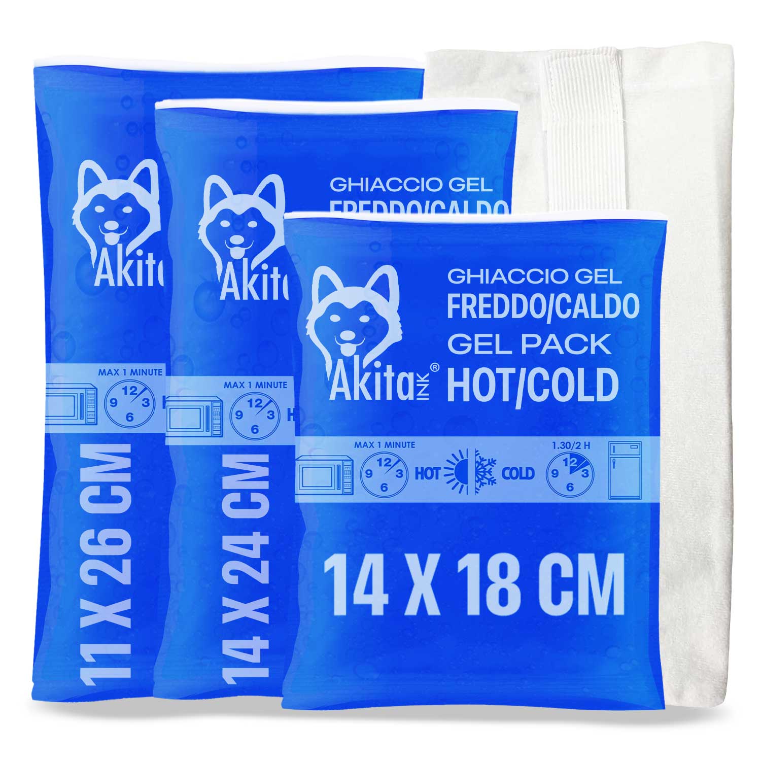 Kit ghiaccio gel riutilizzabile caldo-freddo con sacca, made in italy 3 grandi.