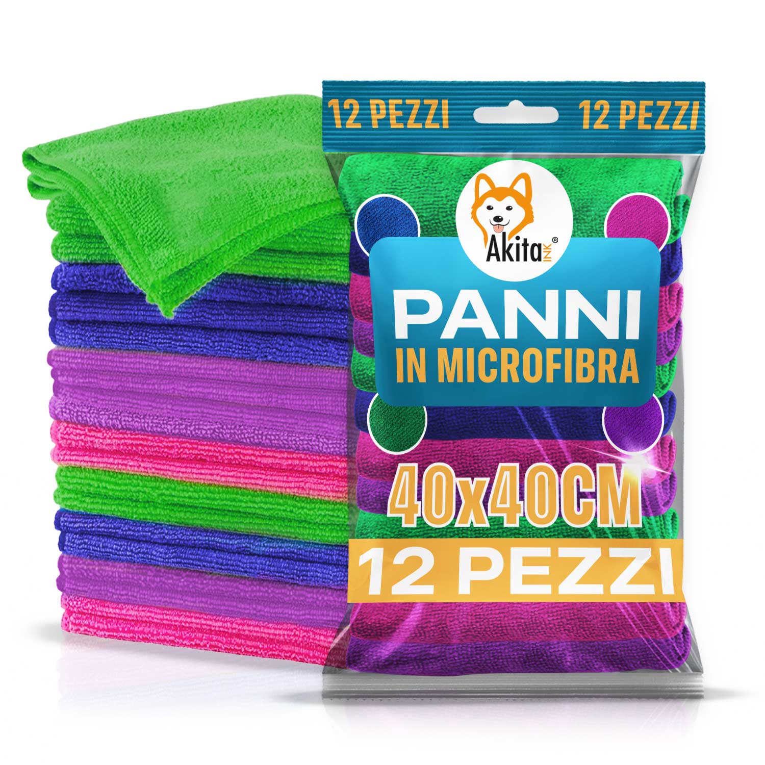 Panni in microfibra Akitai 12 pz colorati, Lavabili Riutilizzabili 40x40 cm foto 2