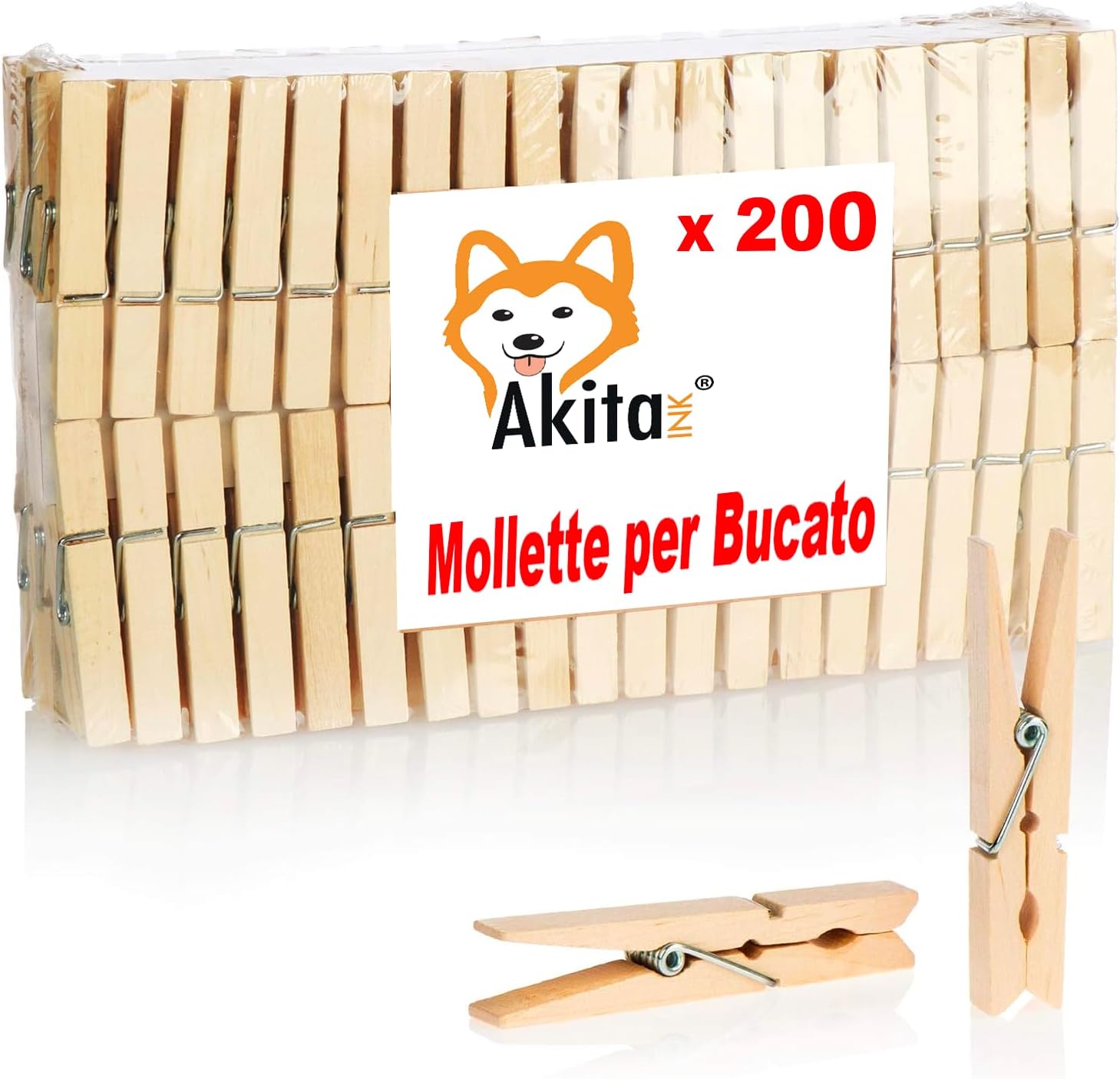 Akitaink - Mollette per Bucato 200 Pezzi, Mollette in Legno, lunghezza 10 cm foto 2