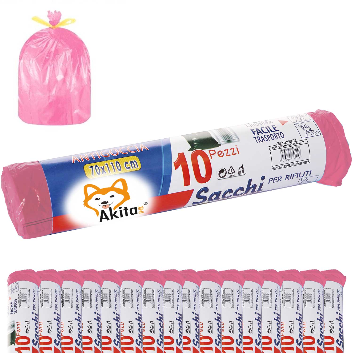 AkitaInk, 160 sacchi per pattumiera 70X110 con manici Rosa Alta Resistenza,  110L - Nonsoloinformatica