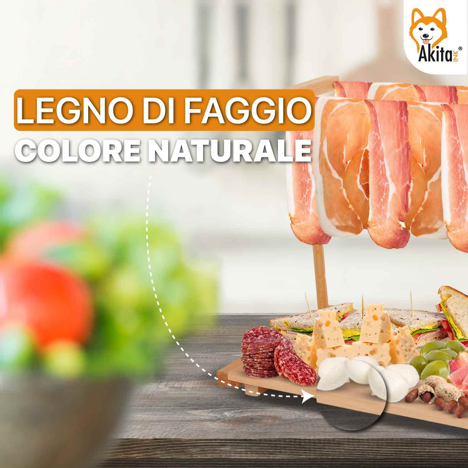 Tagliere per Aperitivo - Appendi Prosciutto in Legno di Faggio 49x27x33 cm foto 4