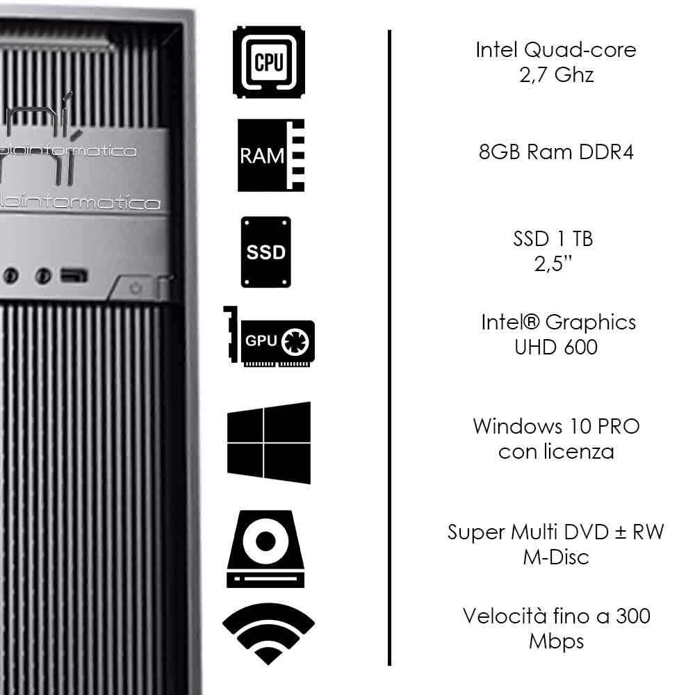 Pc Desktop Windows 10 con licenza Intel quad core 8gb DDR4 ram ssd 1tb WiFi HDMI foto 3