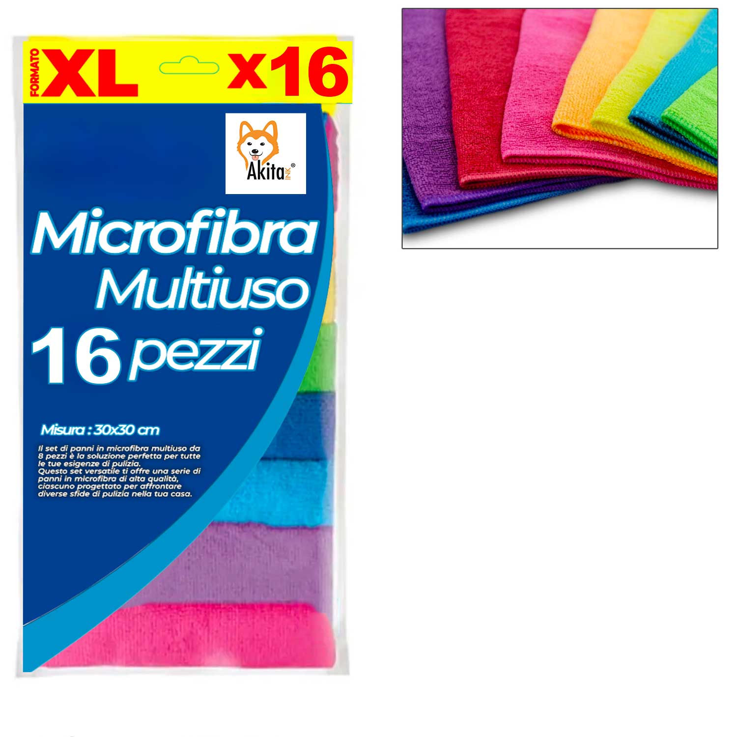 Panni in microfibra Akitai 16 pz colorati, Lavabili in Lavatrice, Riutilizzabili foto 2