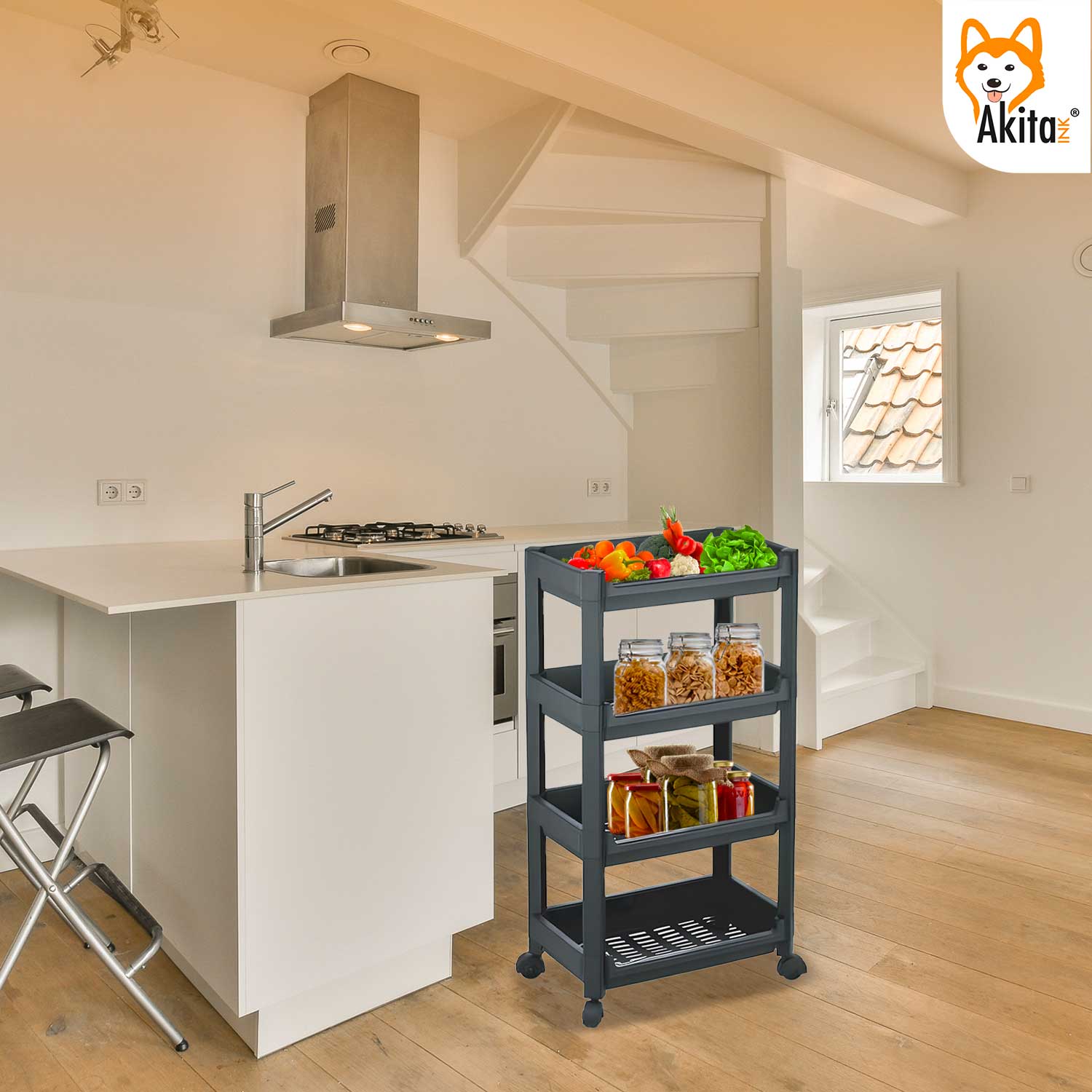 Carrello Salvaspazio Akitaink: Organizzazione per Cucina, Bagno Bianco 3 Ripiani foto 3