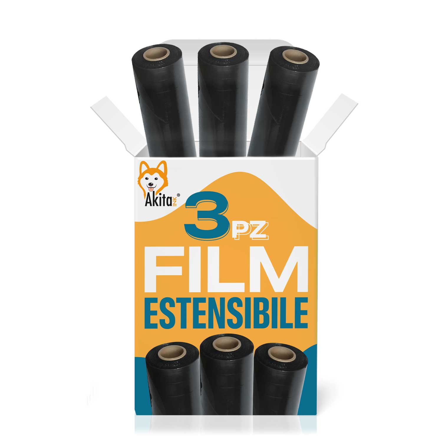 3 pz film estensibile nero multiuso per spedizioni e traslochi 2,7 kg.