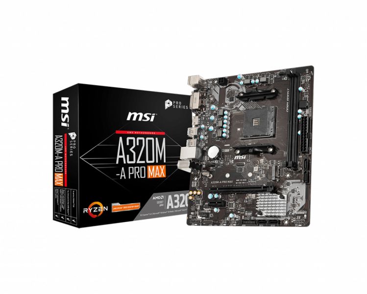 MB MSI A320M-A PRO MAX AM4 RYZEN 2D4 4S3 6U3 PCIE GBLAN DVI/HDMI foto 2