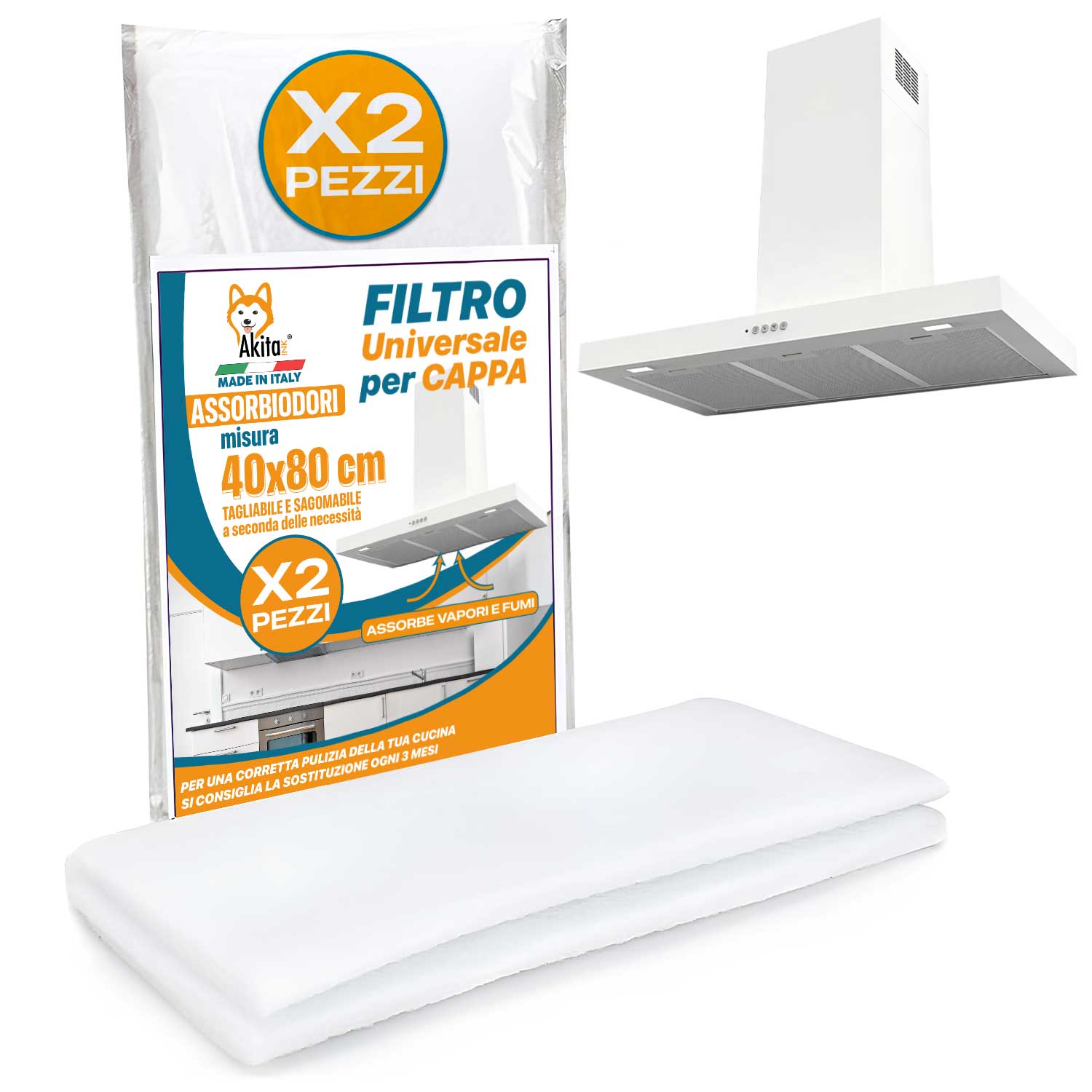 Filtro cappa cucina universale akitaink 40x80 cm - elimina odori e grassi 2 pz.