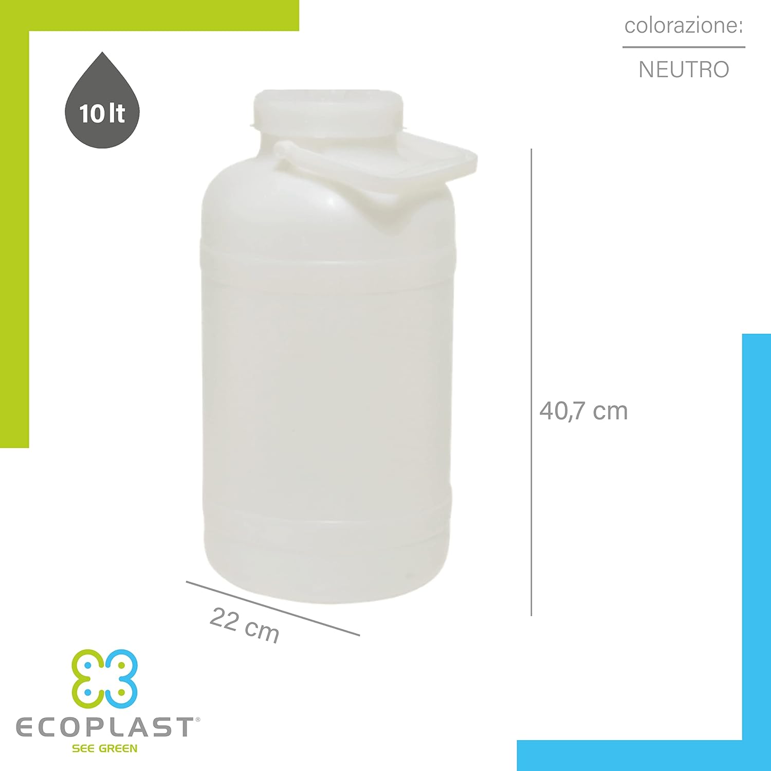 Ecoplast | Fusto in Plastica a Bocca Larga con Guarnizione e Tappo Capienza 10L foto 3