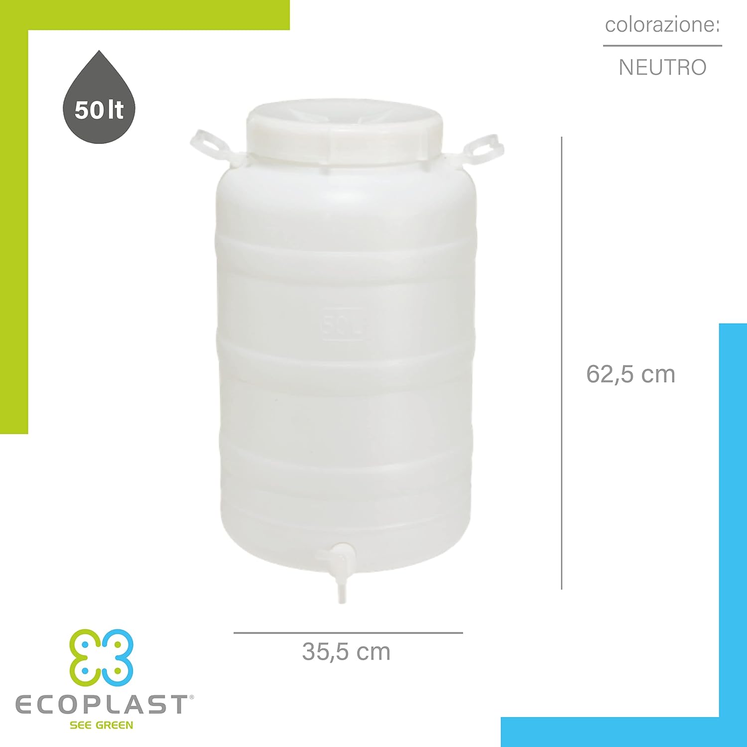 Ecoplast | Fusto in Plastica a Bocca Larga con Guarnizione e Tappo Capienza 50L foto 3