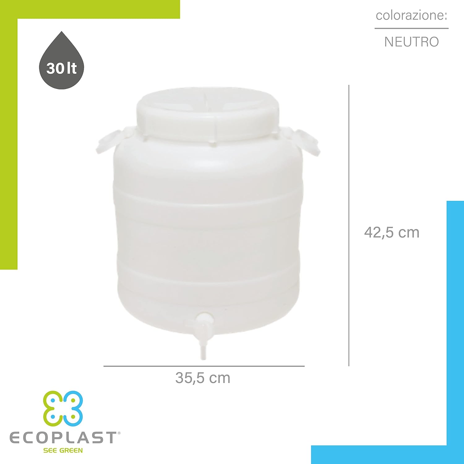 Ecoplast | Fusto in Plastica a Bocca Larga con Guarnizione e Tappo Capienza 30L foto 3