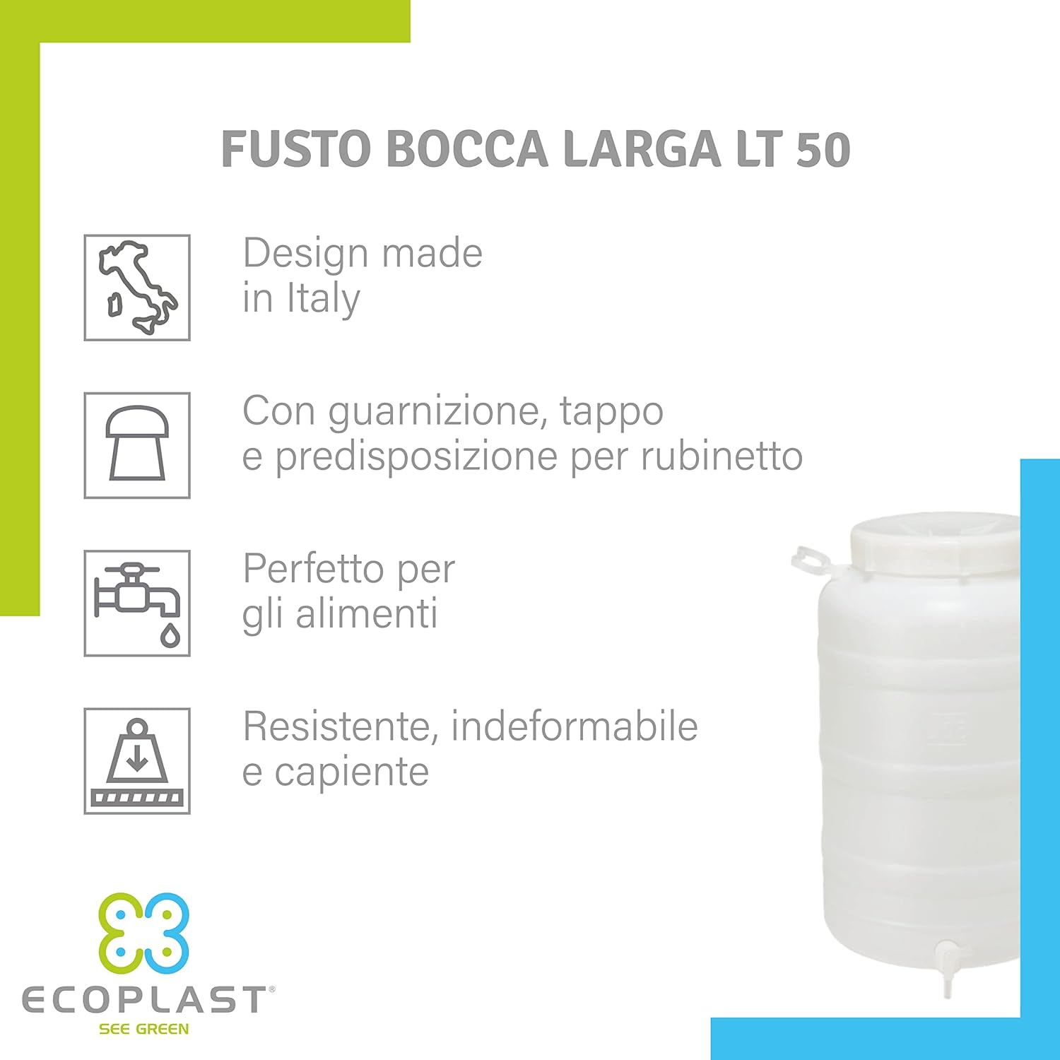 Ecoplast | Fusto in Plastica a Bocca Larga con Guarnizione e Tappo Capienza 30L foto 4