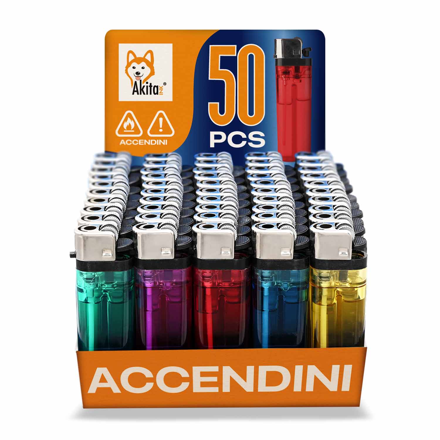 Accendino a gas Plastica a Colori - Box da 50 Accendini Non Ricaricabile foto 2