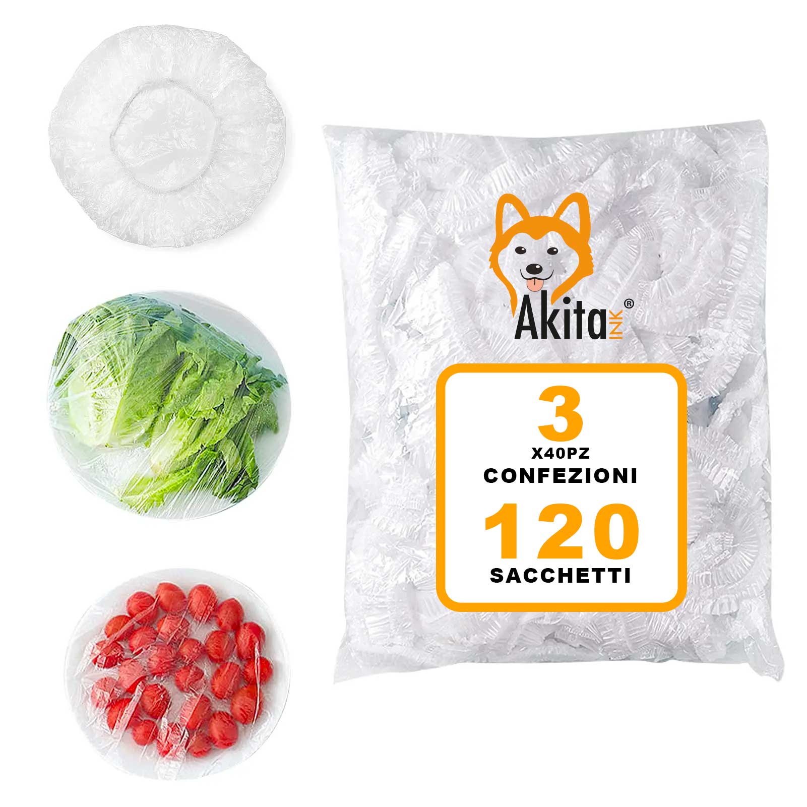 Akitaink sacchetti trasparenti per alimenti con elastico - 120 pz.