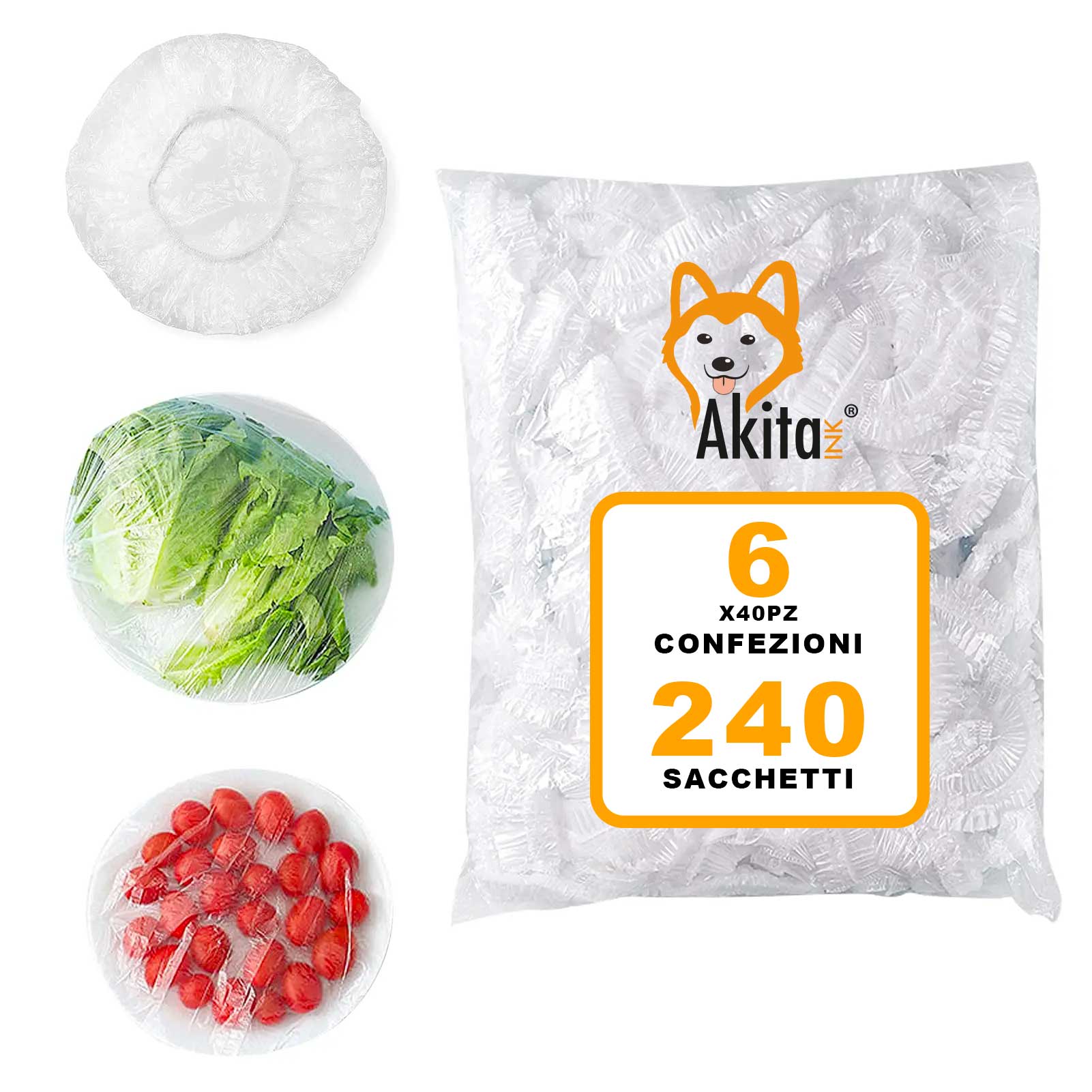 Akitaink sacchetti trasparenti per alimenti con elastico - 240 pz.