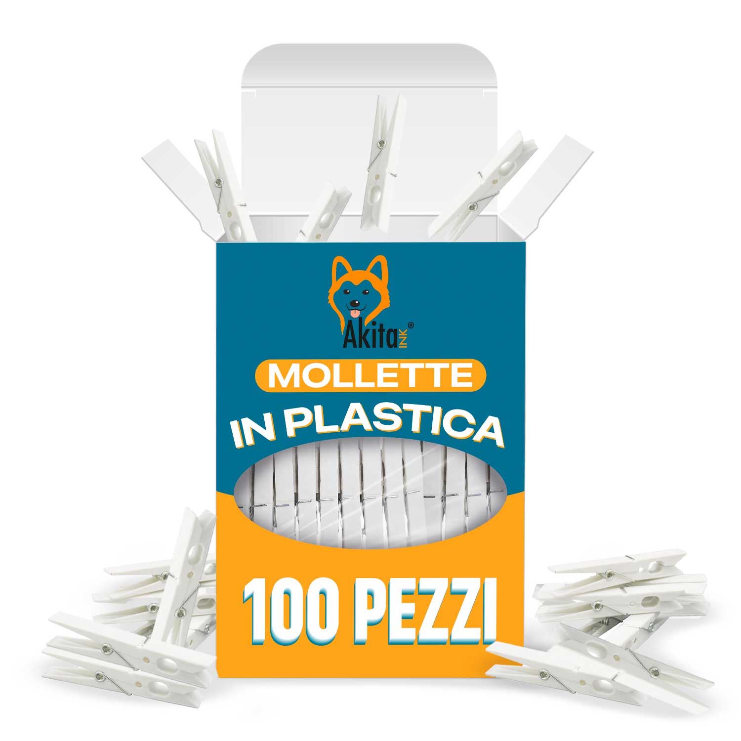 Akitaink - mollette per bucato 100 pezzi, mollette in plastica bianche anti.